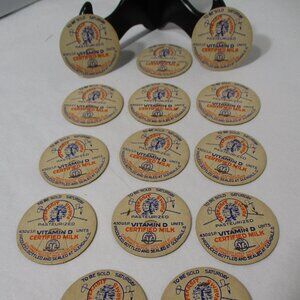 Lot of 14 Vintage Opekasit Farms Glendale Ohio Cardboard Milk Bottle Caps Lids